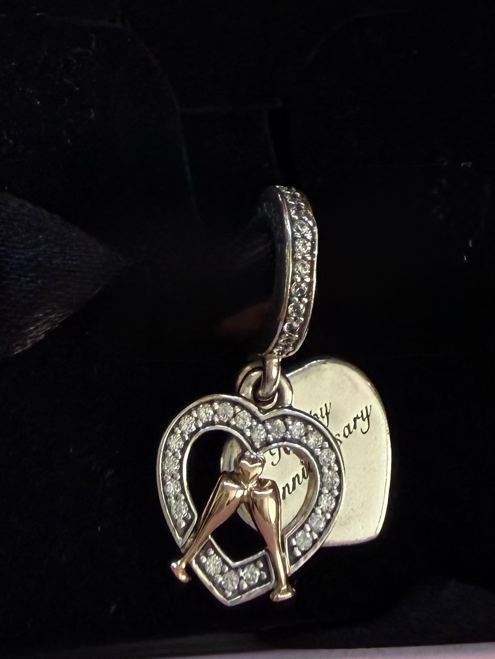 Pandora “Happy Anniversary” Dangle with 14k Gold & Clear Cubic Zirconia Accents